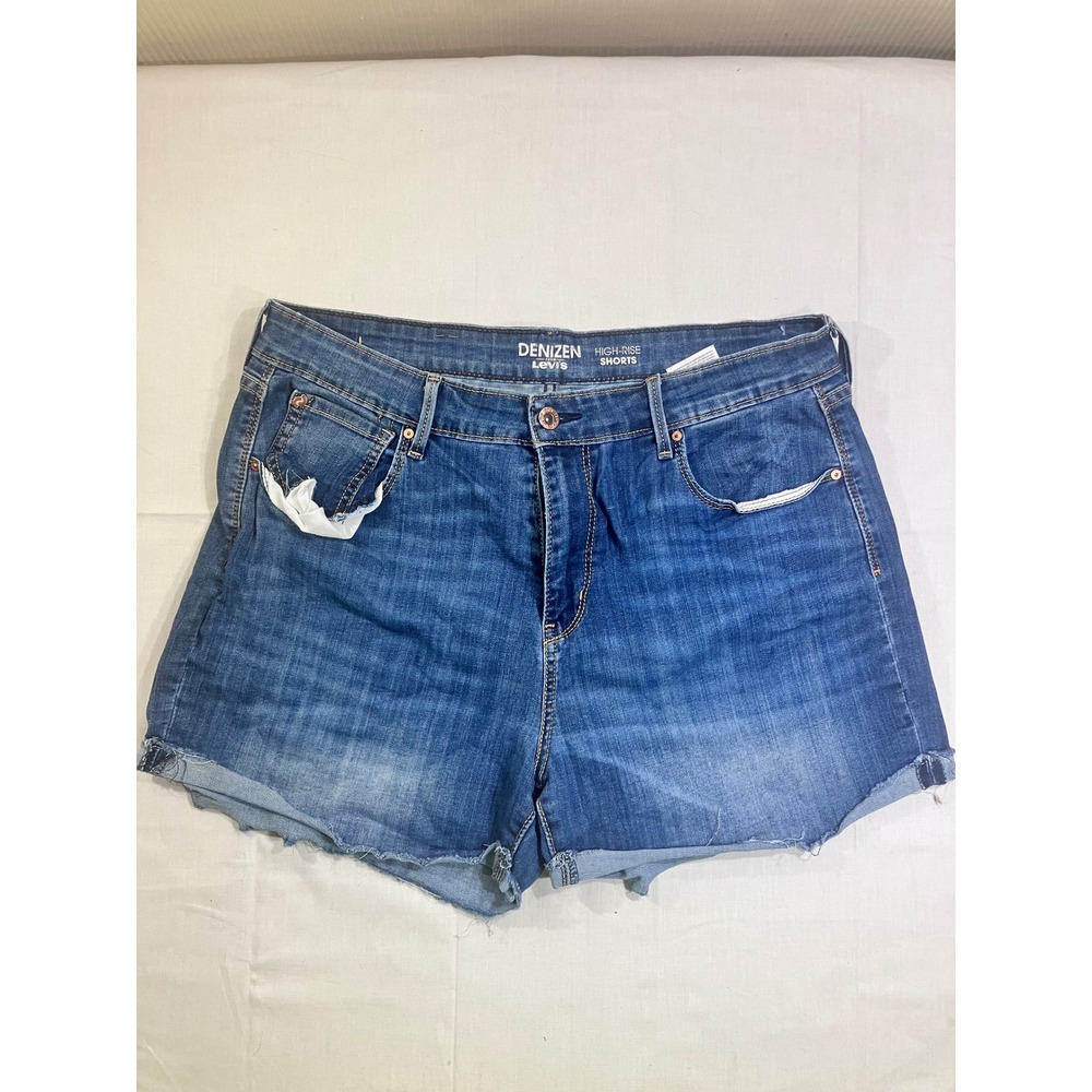 Denizen from Levis Womens High‎ Rise Denim Shorts Blue Medium Wash Raw Hem Sz 14